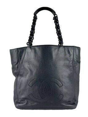 Auth CHANEL Handbag Tote Bag Black Leather - z10891